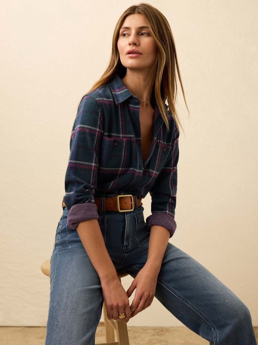 NWT Faherty Legend Sweater Shirt Button Front Northern Lights Plaid Size Small